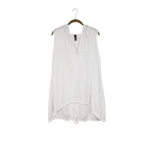 Inizio Sleeveless Hoodie Tunic White Linen Sleeveless Button Back Top Size M